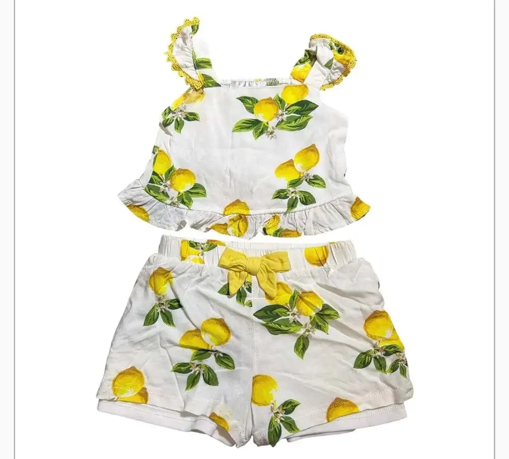 Rare Editions Infant Girl's 2-Piece Lemon Print Ruffle Top and Shorts Set